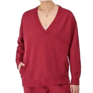 Champion Sloughy V-Neck Sweatshirt Woman Sz Large Harvest Red Comfort Washed Nwt